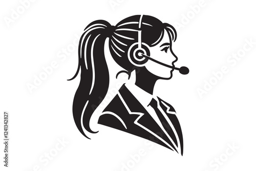 call center agent in profile view silhouette logo