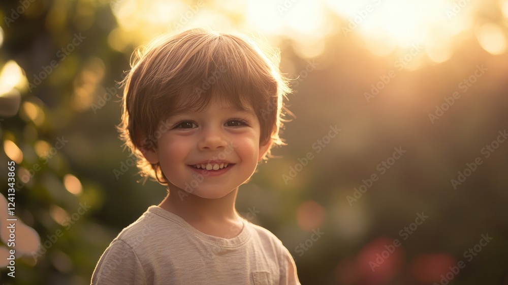 Cheerful young boy smiling joyfully in a sunlit garden during family walk with mother capturing childhood happiness and family bonding. Cheerful young boy smiling joyfully in a sunlit garden during family walk with mother capturing childhood happiness and family bonding.