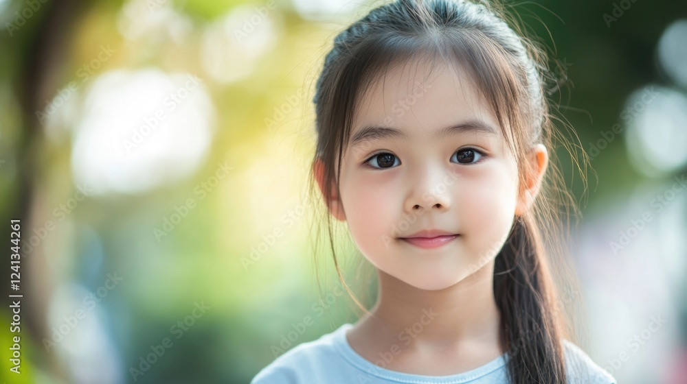 Smiling young girl outdoors in soft natural light with a joyful expression showcasing innocence and happiness in a serene environment. Smiling young girl outdoors in soft natural light with a joyful expression showcasing innocence and happiness in a serene environment.