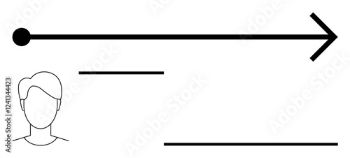 Human profile beside bold arrow, horizontal lines emphasizing flow and progress. Ideal for decision-making, growth, planning, success pathways, career development, innovation, abstract line flat