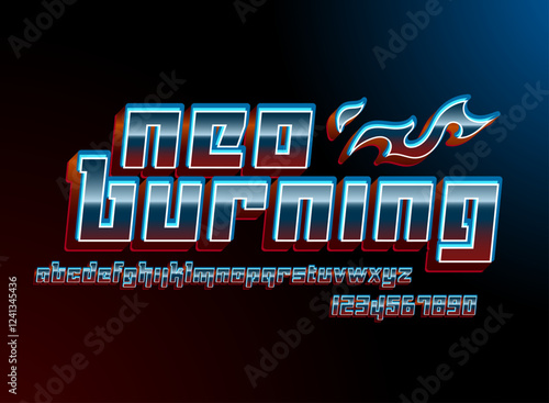 modern 3d futuristic neo burning blue and red text effect with chrome gradient metallic style
