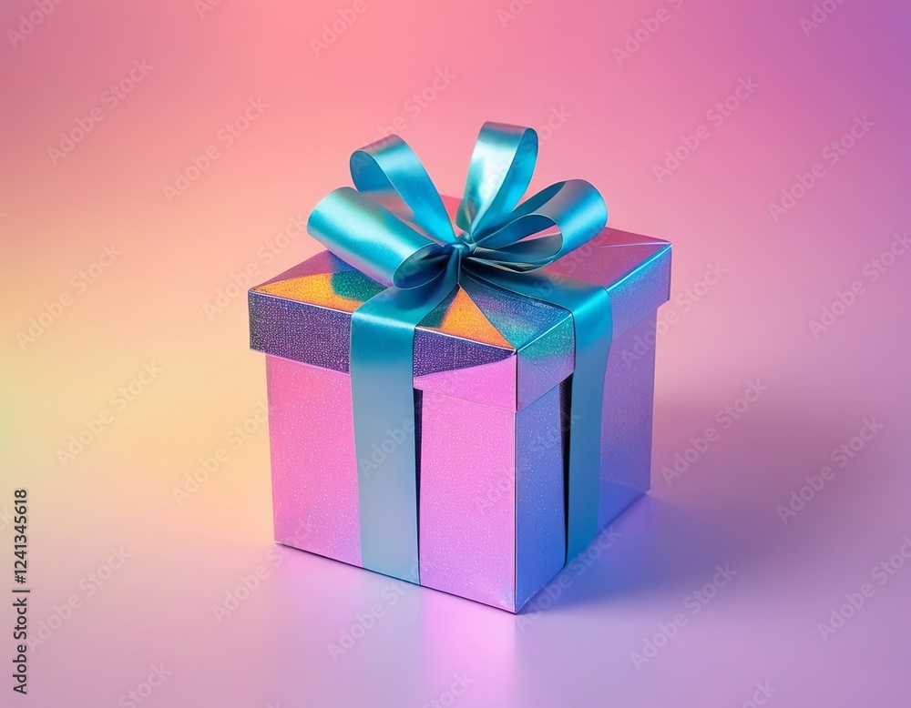 Obraz premium Colorful gift box with a shiny ribbon, creating a joyful and festive atmosphere.