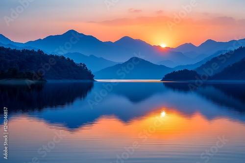 Wallpaper Mural Serene Sunset Over Mountain Lake Reflection Torontodigital.ca