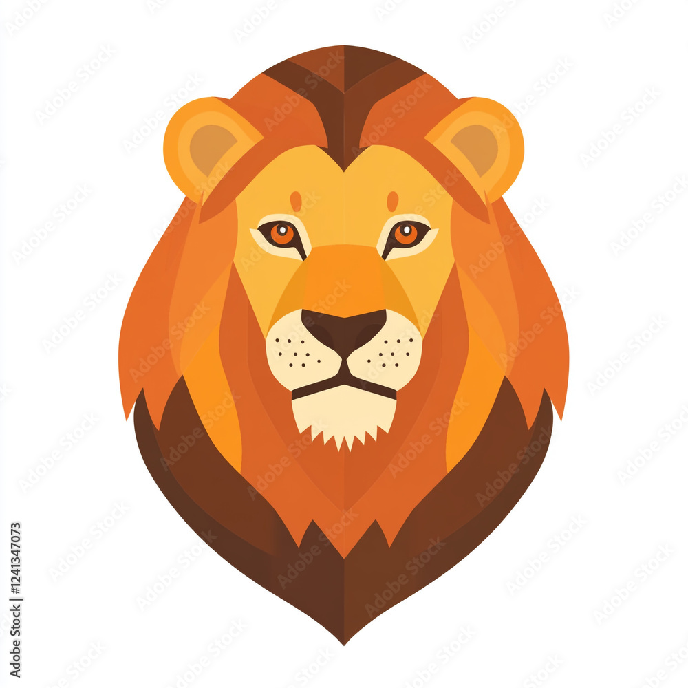 Obraz premium A cartoon illustration of a lion with a majestic mane. The lion's mane is depicted in vibrant shades of orange and brown, making it visually striking.