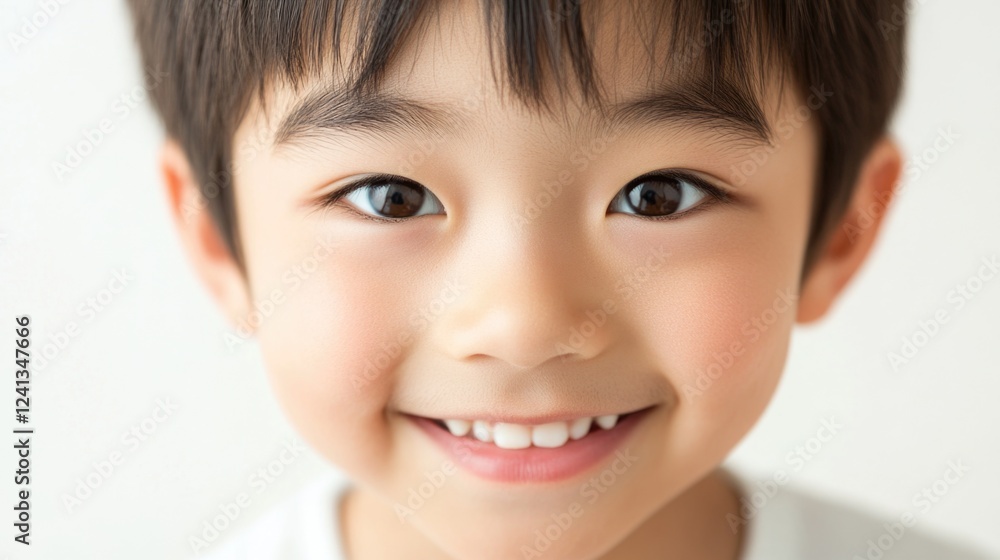 Cheerful Asian boy child close-up portrait with bright smile and expressive dark eyes against neutral background showcasing innocence and joy Cheerful Asian boy child close-up portrait with bright smile and expressive dark eyes against neutral background showcasing innocence and joy