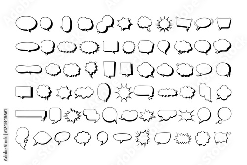Retro empty comic speech bubbles set with black halftone shadows. Vintage design, pop art style