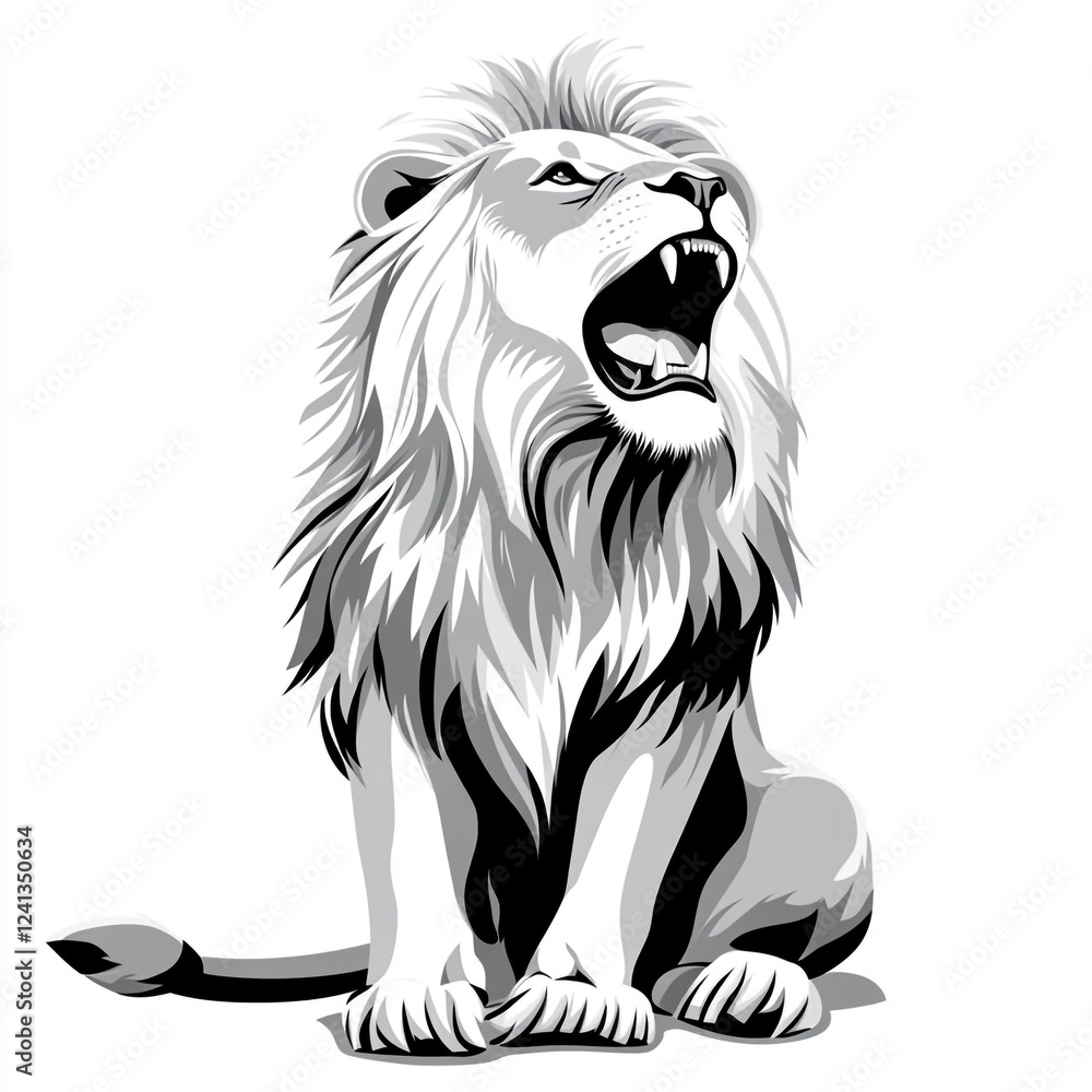 Fototapeta premium A cartoon illustration of a lion with a majestic mane. The lion's mane is depicted in vibrant shades of orange and brown, making it visually striking.