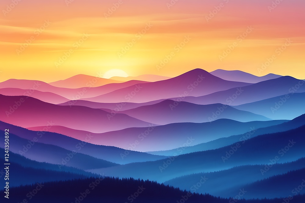 Vibrant Sunset Over Layered Mountain Ranges Vibrant Sunset Over Layered Mountain Ranges