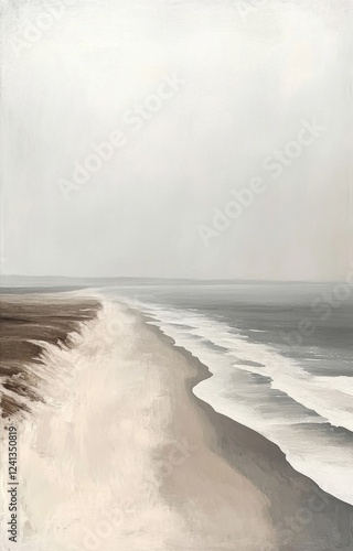 Serene coastal landscape with gentle waves and distant horizon