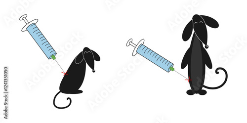 Illustration series of a dog getting vaccinated with syringe on white background - vector
