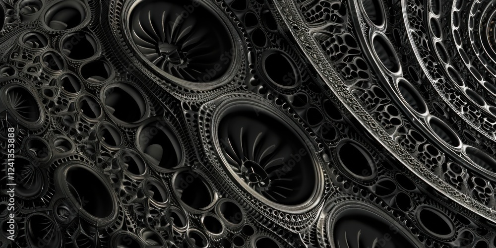 An all-black backdrop with clean, minimalist fractal patterns, Intricate and repetitive design An all-black backdrop with clean, minimalist fractal patterns, Intricate and repetitive design