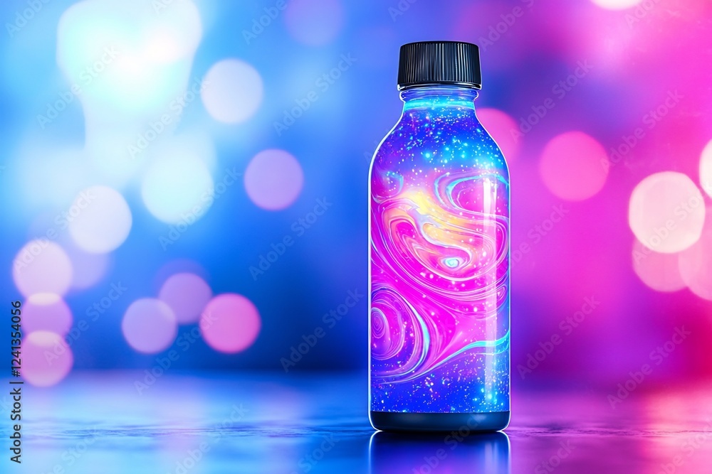 Electrifying Holographic Energy Drink with Iridescent Swirling Bubbles in Streamlined Aerodynamic Container Electrifying Holographic Energy Drink with Iridescent Swirling Bubbles in Streamlined Aerodynamic Container