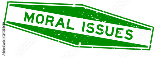 Grunge green moral issues word hexagon rubber seal stamp on white background