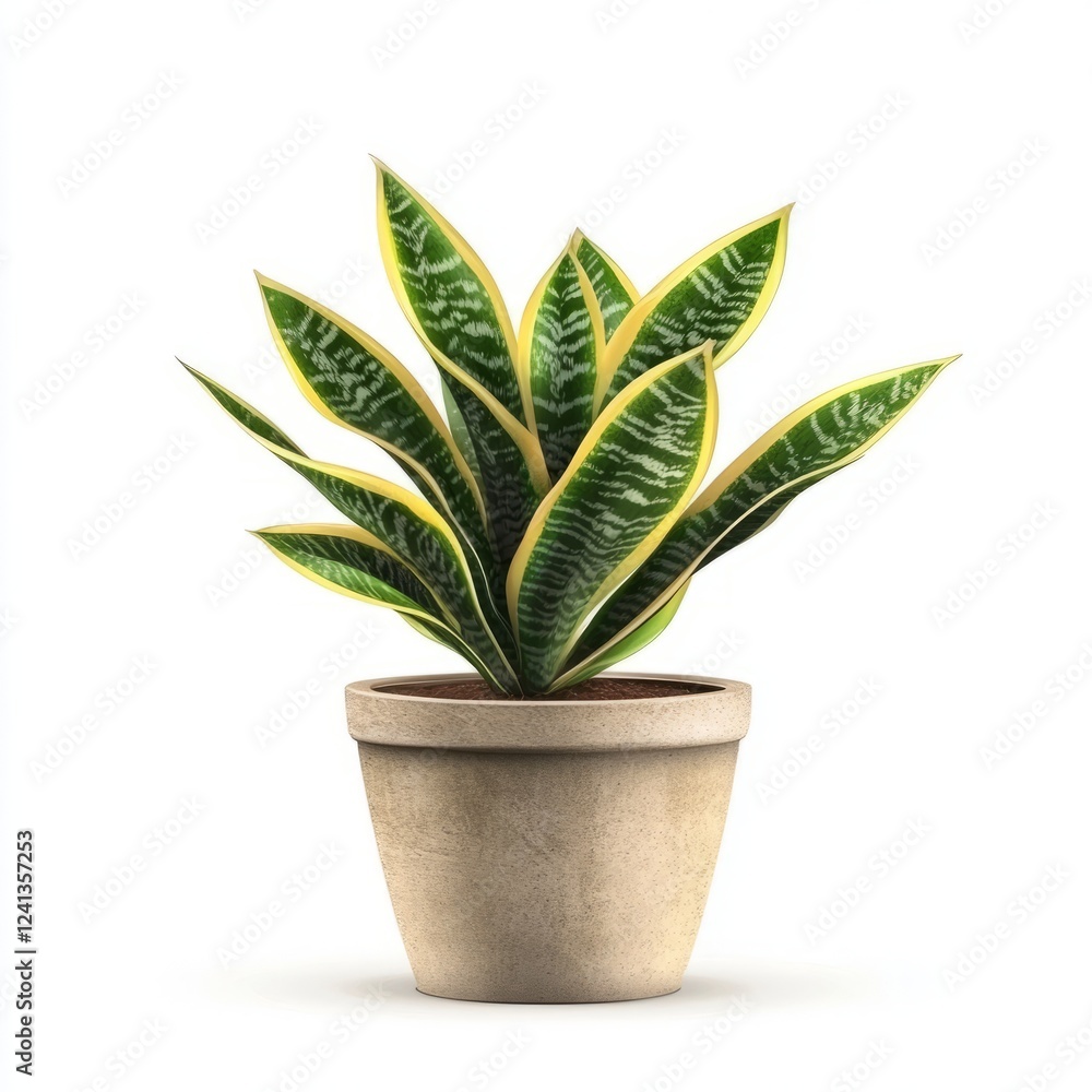 A potted snake plant with vibrant green and yellow leaves. A potted snake plant with vibrant green and yellow leaves.