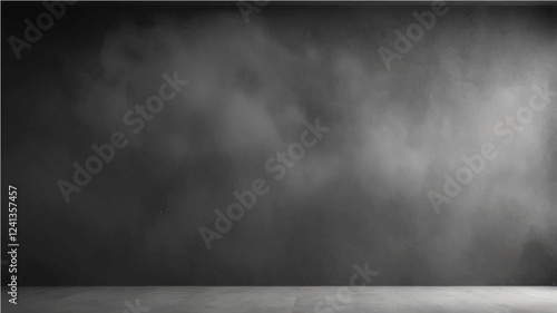 Empty dark abstract cement wall and studio room with smoke float up interior texture for display products wall background.