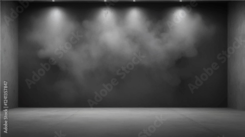 Empty dark abstract cement wall and studio room with smoke float up interior texture for display products wall background.