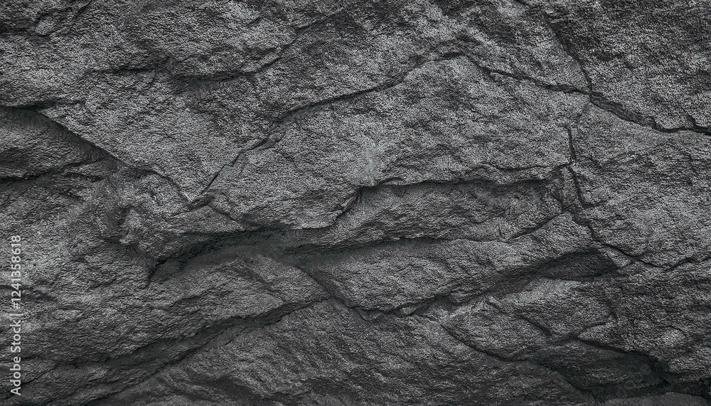 Naklejka premium Black white rock texture. It looks like a rough concrete wall surface. Dark gray stone grunge background with space for design. Wide banner. Panoramic. Backdrop.
