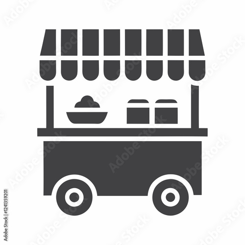 Food Stall Silhouette Mobile Vendor Cart Vector illustration.