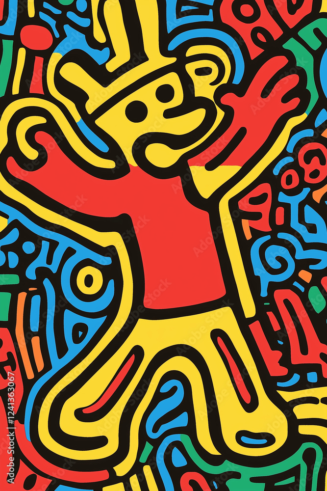 Obraz premium Person dancing drawing with thick lines, vibrant colors