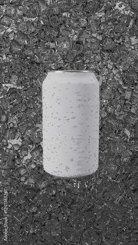 Aluminum Cans with Water Droplets on Crushed Ice Background