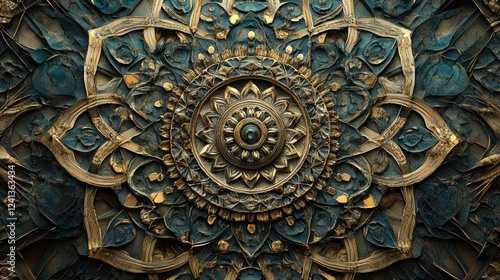 Intricate Gold And Teal Mandala Design Artwork
