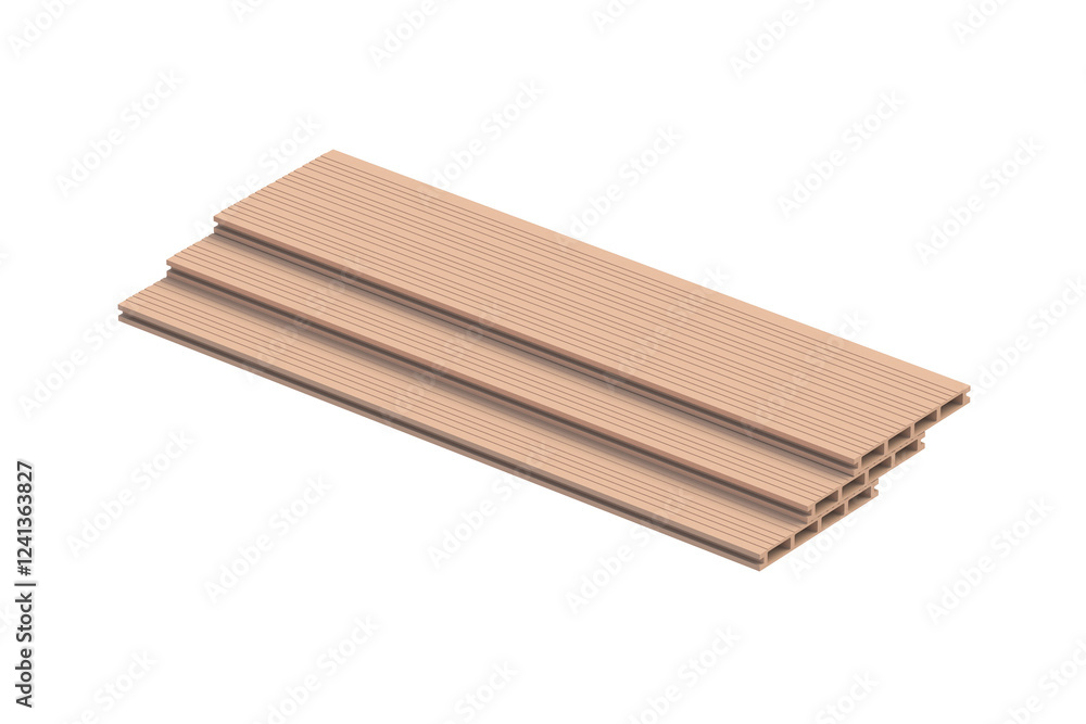 Row of decking board isolated on white background. Siding planks. Modern composite panel for terrace. 3d render Row of decking board isolated on white background. Siding planks. Modern composite panel for terrace. 3d render