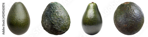 Avocado isolated on transparent background, PNG, Set of