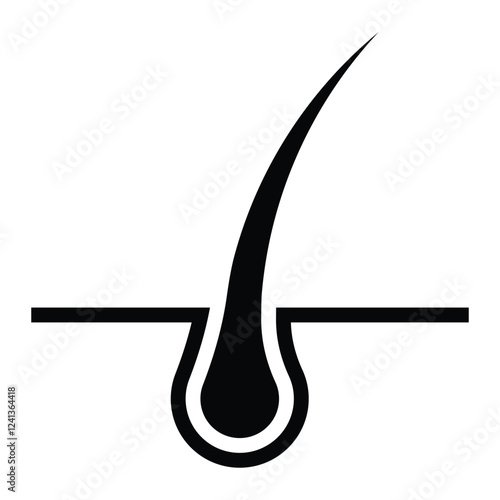 Hair root vector icon. Hair follicle and skin structure diagram. Black silhouette isolated on white background.