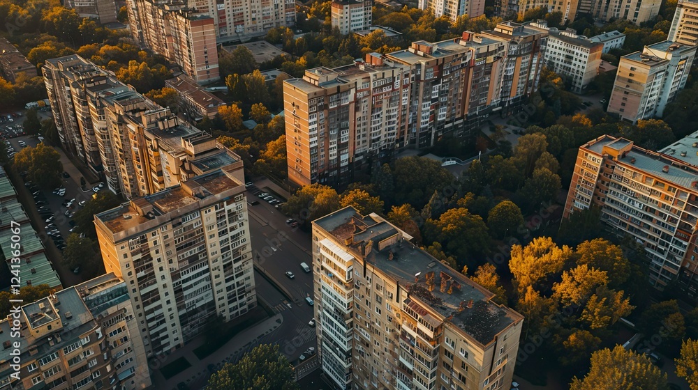 Fototapeta premium aerial view of buildings in the city, buildings in city