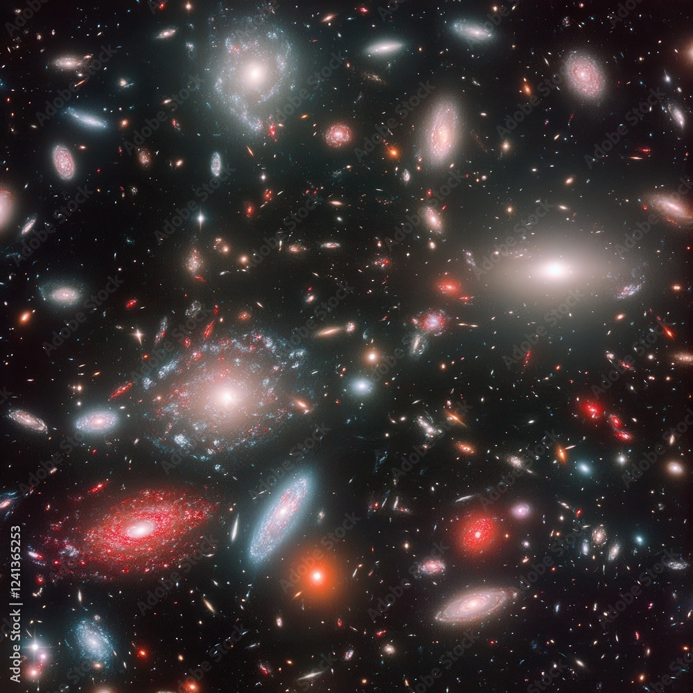 Stunning view of a vast galaxy cluster filled with colorful celestial bodies