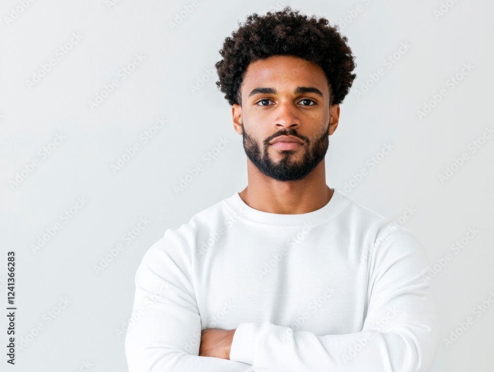Portrait of a Confident Man in a White Sweater Against a Neutral Background Portrait of a Confident Man in a White Sweater Against a Neutral Background