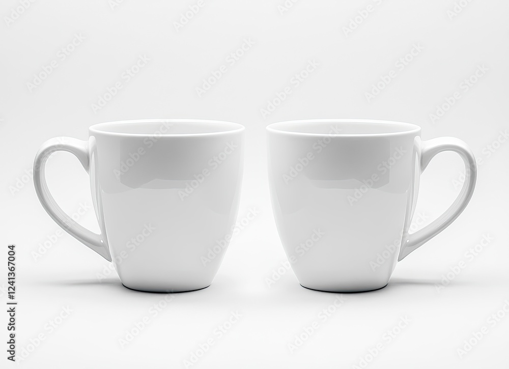 White coffee mug mockup, two mugs side by side on a white background. Mock-up template for design and print with copy space. Stock photo contest winner, high resolution, high detail White coffee mug mockup, two mugs side by side on a white background. Mock-up template for design and print with copy space. Stock photo contest winner, high resolution, high detail