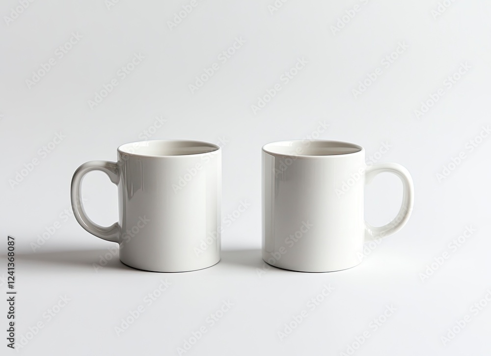 White mug mockup, two mugs side by side on a white background, mock-up for design and print, high-resolution photography, high detail, stock photo, professional color grading, clear, sharp focus. White mug mockup, two mugs side by side on a white background, mock-up for design and print, high-resolution photography, high detail, stock photo, professional color grading, clear, sharp focus.