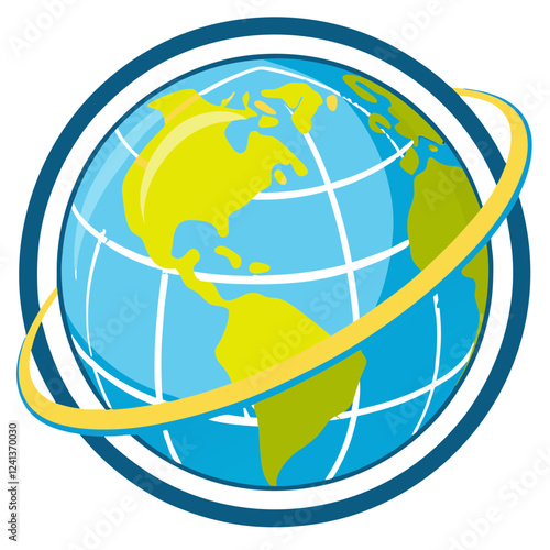 A bright globus showcases detailed depictions of Earth's continents and oceans on a clean white background. The vibrant colors enhance the geographical features, making it visually appealing