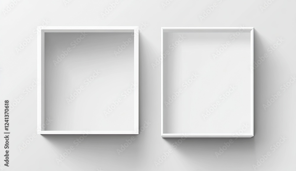 White open square box mockup on a transparent background, vector illustration with a clipping path, top view. --ar 64:37 --v 6.1 Job ID: 16dd2f1f-edb7-46bb-9754-0b008a9da053 White open square box mockup on a transparent background, vector illustration with a clipping path, top view. --ar 64:37 --v 6.1 Job ID: 16dd2f1f-edb7-46bb-9754-0b008a9da053