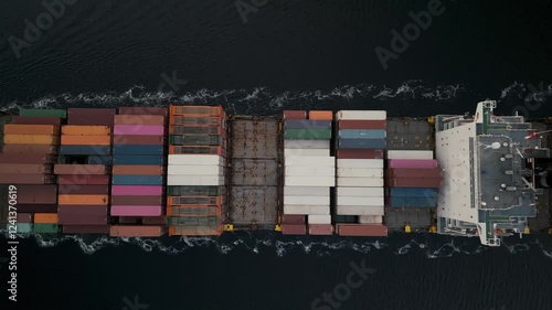 Aerial Footage Large Container Ship Passing Under Suspension Bridge Into Halifax Harbor. This Represents The Flow Of Goods Into Canada, Capturing The Dynamics Of Maritime Trade Amid Economic Tensions.