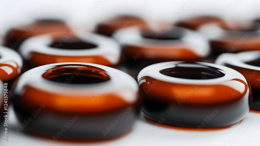 Interconnected Ball Bearings Coated in Flowing Motor Oil on Clean White Background