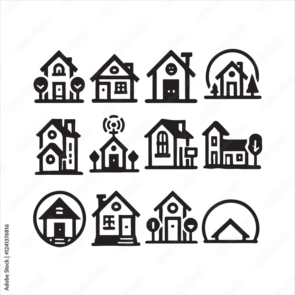 Fototapeta premium set of minimalist home icon Logo silhouette on white background 