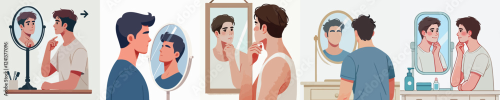 Fototapeta premium young man looking in the mirror vector