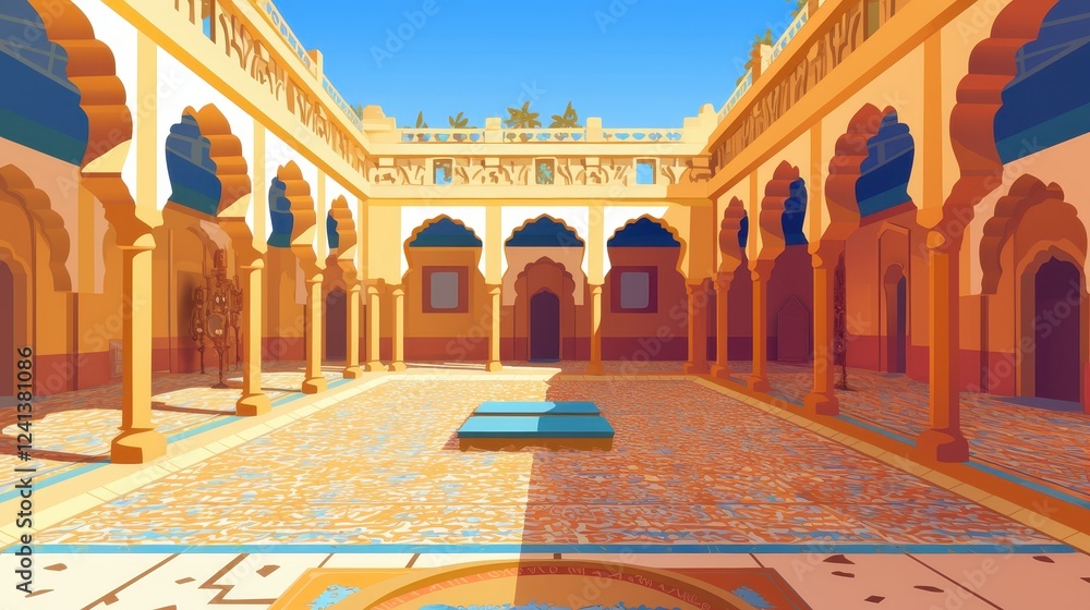 Obraz premium Sunlit Courtyard of an Ancient Golden Palace
