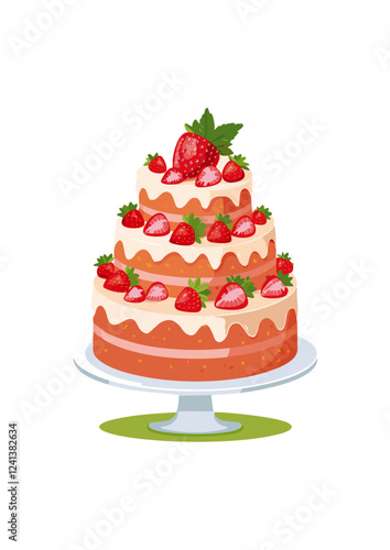 vektor grafik einer leckeren Erdbeere Torte mit sahne creme