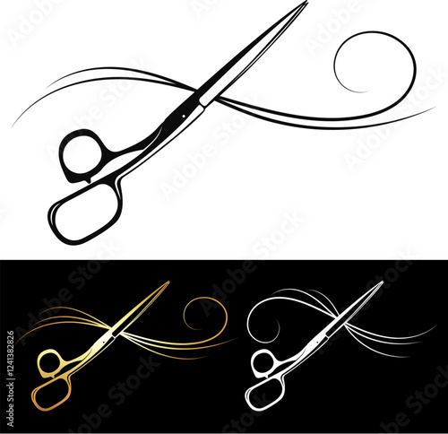 Design for beauty salon, hair curl and scissors