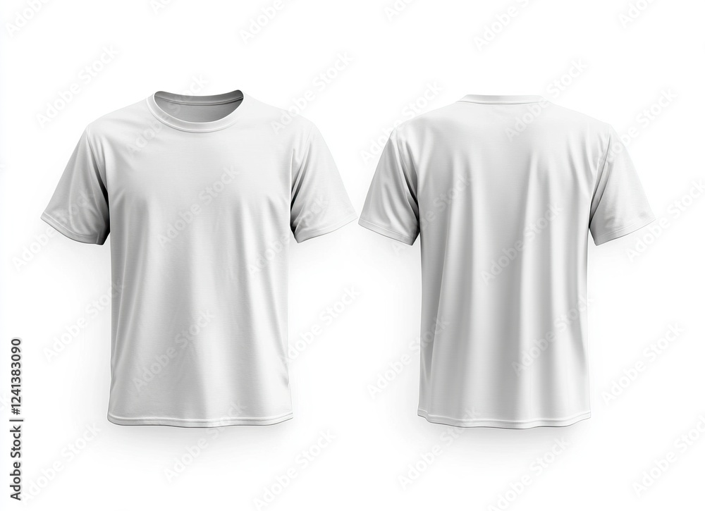 White T-shirt template, front and back view, isolated on a white background. Mockup for design print presentation, mock-up, stock photo. White T-shirt template, front and back view, isolated on a white background. Mockup for design print presentation, mock-up, stock photo.