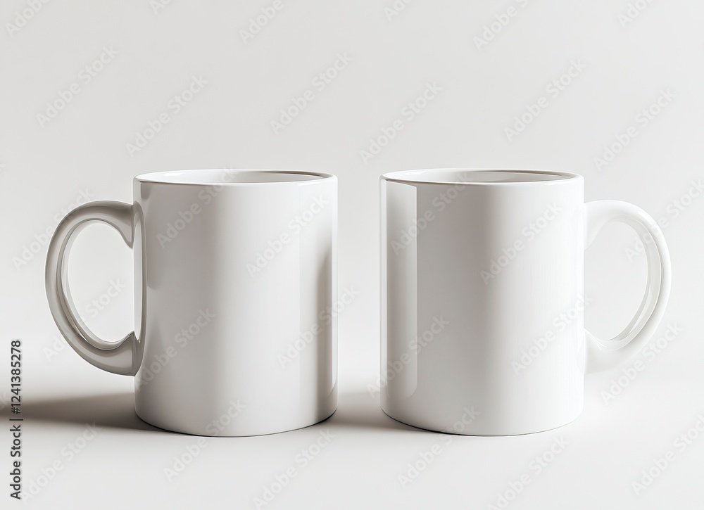 2 white coffee mugs mockup, plain background, front view, no text or design on the mugs, high resolution, professional photograph, studio lighting, sharp focus, highly detailed. 2 white coffee mugs mockup, plain background, front view, no text or design on the mugs, high resolution, professional photograph, studio lighting, sharp focus, highly detailed.