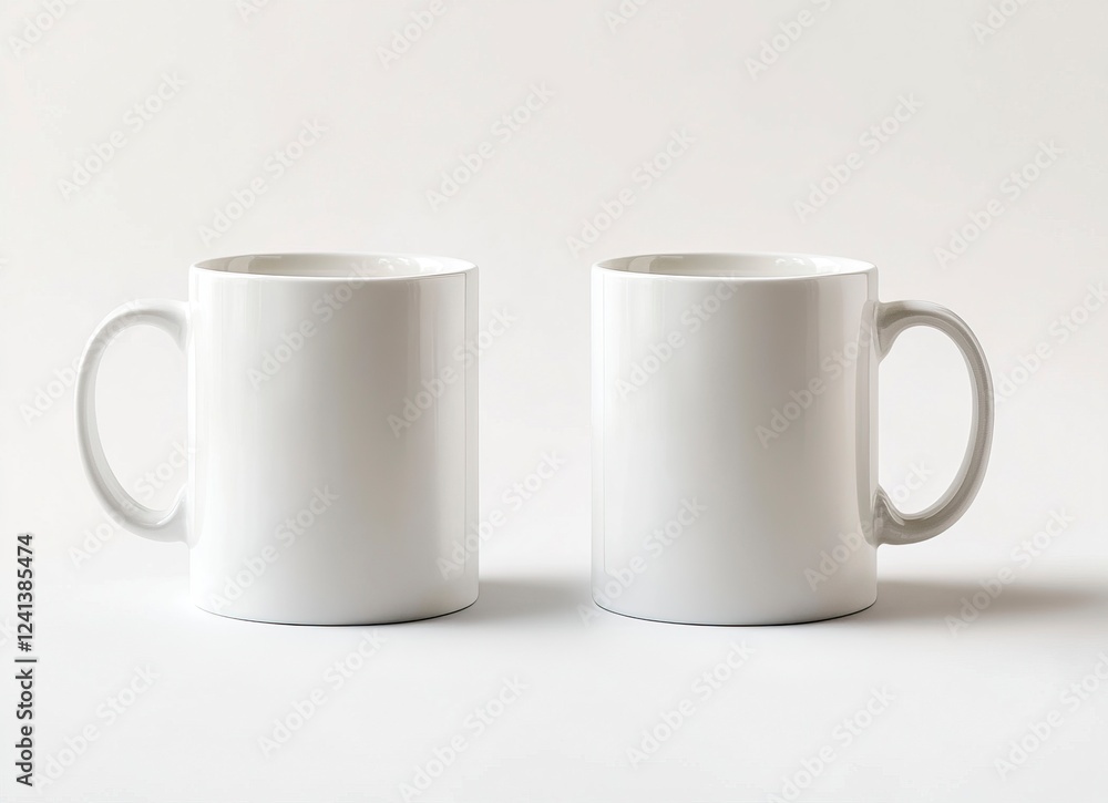 2 white coffee mugs mockup, plain background, front view, no text or design on the mugs, high resolution, professional photograph, studio lighting, sharp focus, highly detailed. 2 white coffee mugs mockup, plain background, front view, no text or design on the mugs, high resolution, professional photograph, studio lighting, sharp focus, highly detailed.