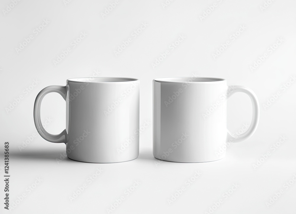 2 white coffee mugs mockup, plain background, front view, no text or design on the mugs, high resolution, professional photograph, studio lighting, sharp focus, highly detailed. 2 white coffee mugs mockup, plain background, front view, no text or design on the mugs, high resolution, professional photograph, studio lighting, sharp focus, highly detailed.