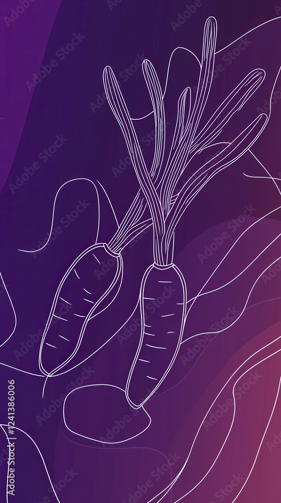 Naklejka premium Elegant Line Art Carrots on a Purple Background