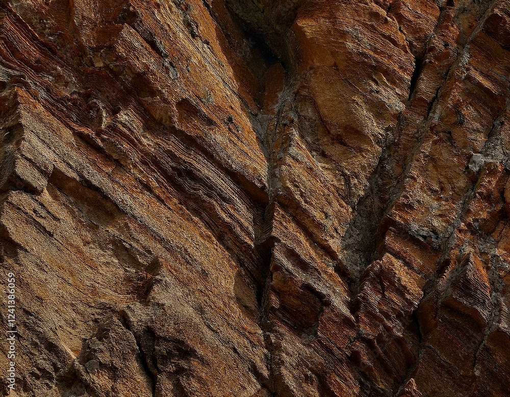 Brown rock texture with cracks. Rough mountain surface. Close-up. Stone background for design. Brown rock texture with cracks. Rough mountain surface. Close-up. Stone background for design.