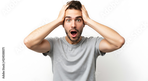 Shocked Young Man, Astonishment, Amazement, Surprise, Expression, Face, Reaction, Portrait, Studio Shot