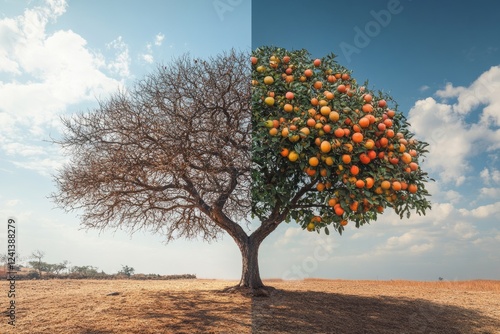 Tree showing stark contrast between barren and fruitful sides